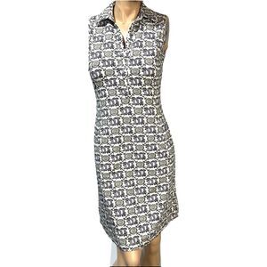 J McLAUGHLIN Dress Black & White Print Sleeveless Catalina Cloth Size S Pockets